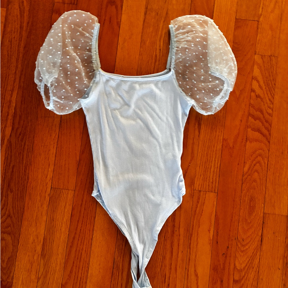 Sheer Sleeve Light Blue Bodysuit